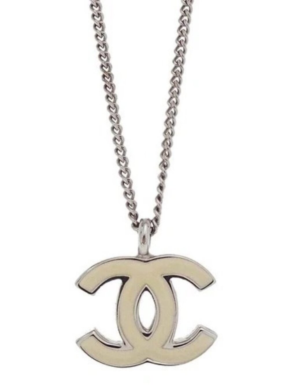 Chanel CC Chain Necklace Silver White 02C 167500